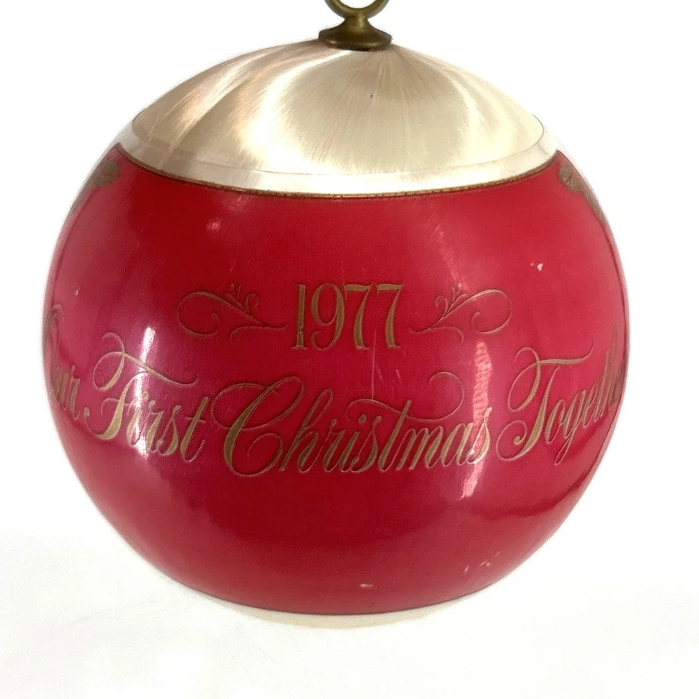Hallmark 1977 Our First Christmas Together Satin Bulb Ornament Cardinals Red